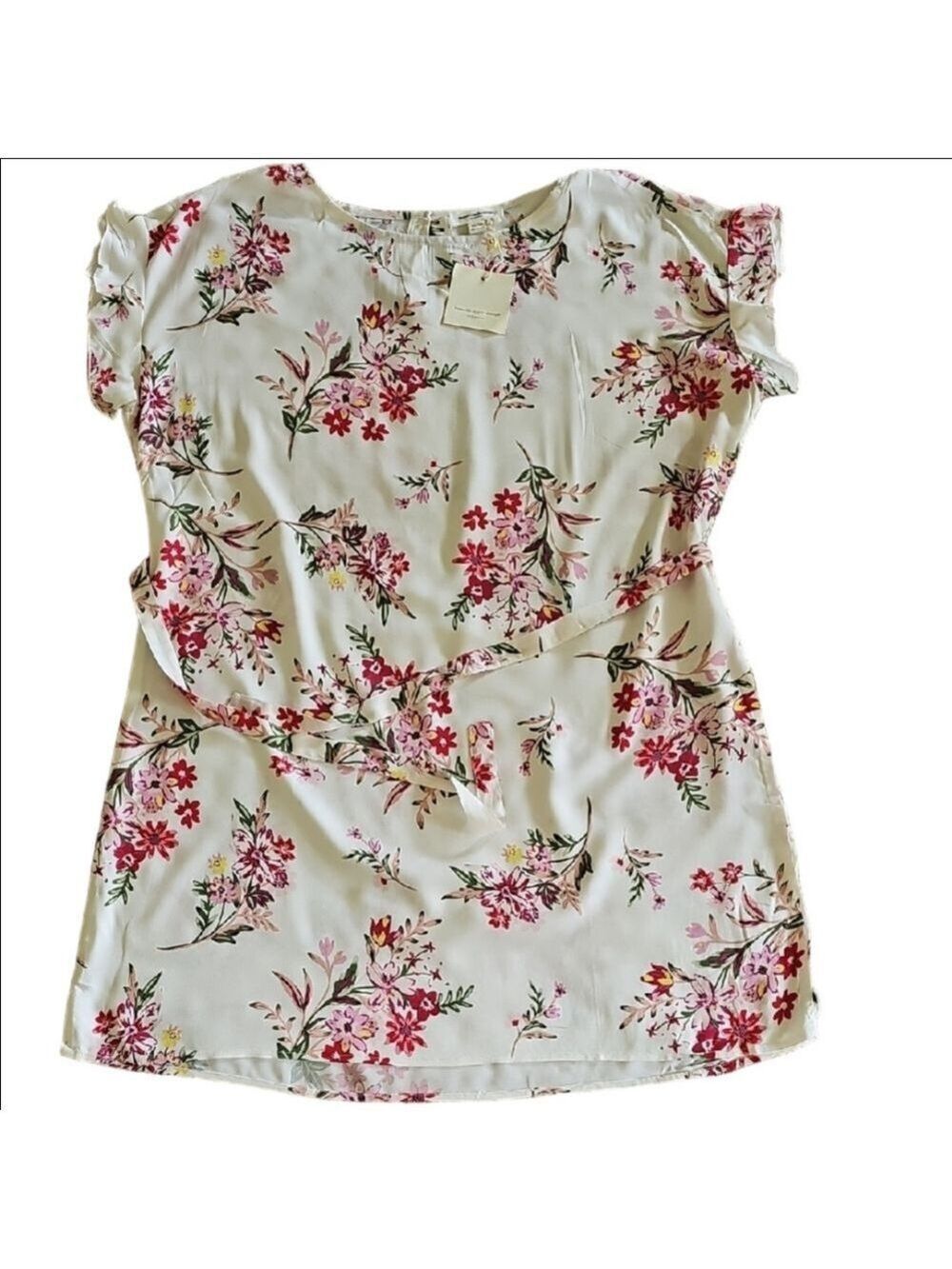 beachlunchlounge White Cream Floral Cap Sleeve Blouse